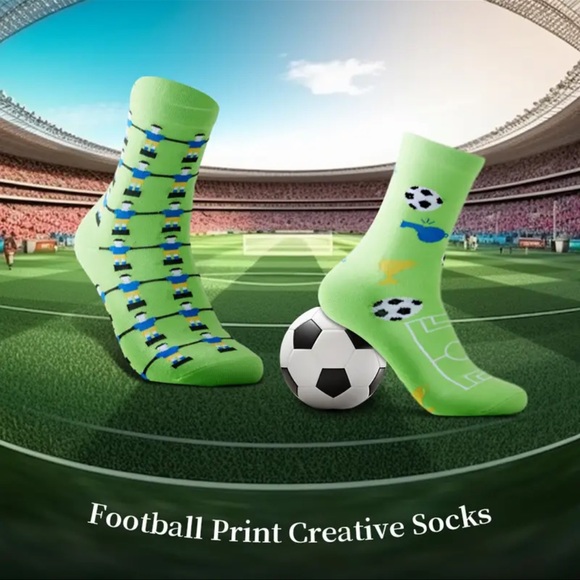 Socks - Unisex, Fun Soccer Print Crew Socks, NEW, One Size Fits Most, Giftable - Picture 1 of 12
